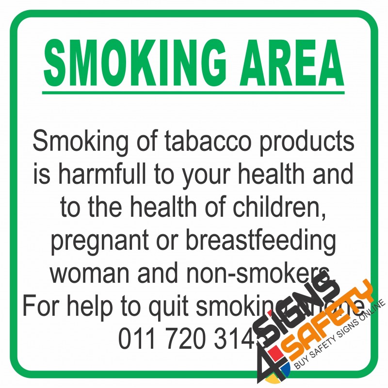 Nosa / SABS (NS21) Smoking Area Stop Smoking Hotline Number Sign