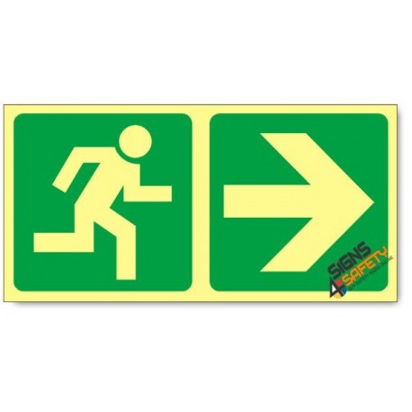 Escape Route Right, Photoluminescent, (Glow in the Dark) Sign