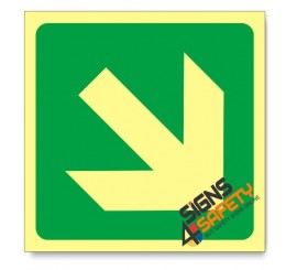General Direction - Arrow Right Down, Photoluminescent, (Glow in the Dark) Sign