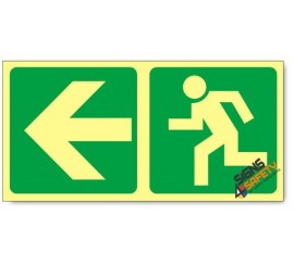 Escape Route Left, Photoluminescent, (Glow in the Dark) Sign