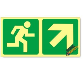 Escape Route Up Right, Photoluminescent, (Glow in the Dark) Sign