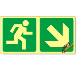 Escape Route Down Right, Photoluminescent, (Glow in the Dark) Sign