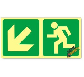 Escape Route Down Left, Photoluminescent, (Glow in the Dark) Sign