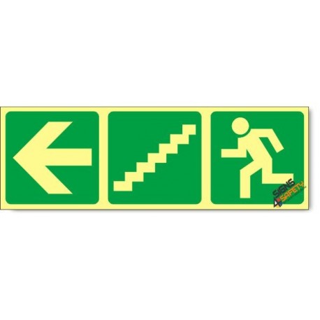 Escape Route Left Down Stairs, Photoluminescent, (Glow in the Dark) Sign