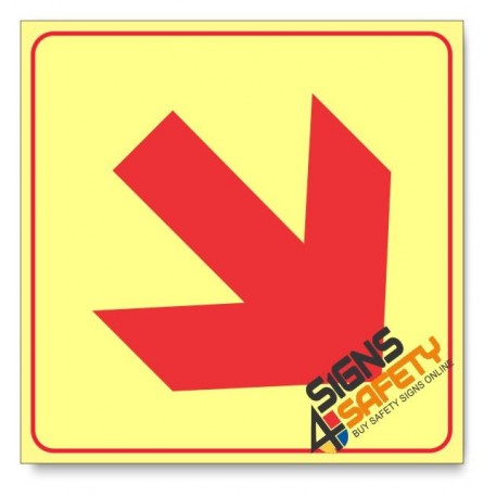 Location of Fire Fighting Equipment Arrow Down Right, Photoluminescent, (Glow in the Dark) Sign