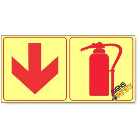 Fire Extinguisher and Arrow Down, Photoluminescent, (Glow in the Dark) Sign