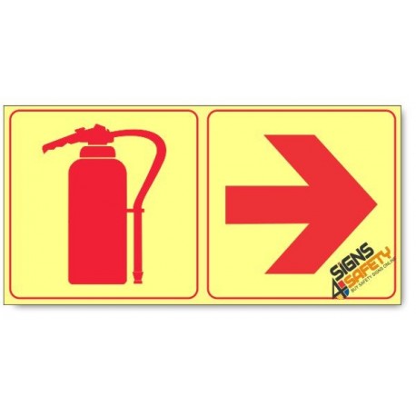 Fire Extinguisher and Arrow Right, Photoluminescent, (Glow in the Dark) Sign