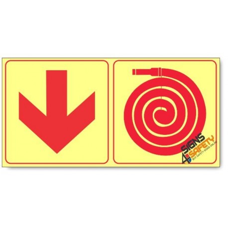 Fire Hose and Arrow Down, Photoluminescent, (Glow in the Dark) Sign