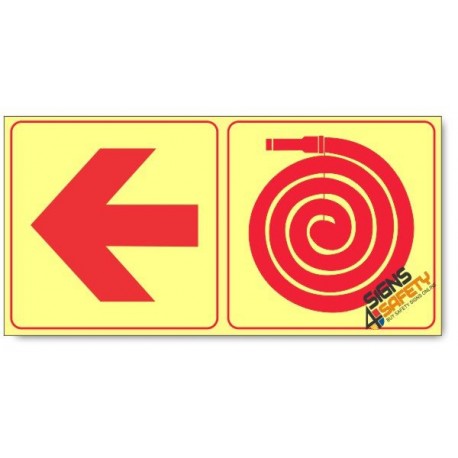 Fire Hose and Arrow Left, Photoluminescent, (Glow in the Dark) Sign
