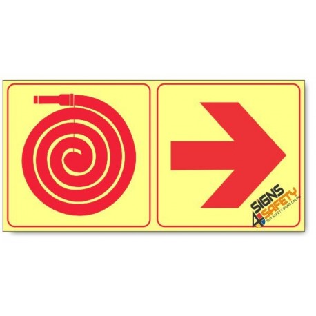Fire Hose and Arrow Right, Photoluminescent, (Glow in the Dark) Sign