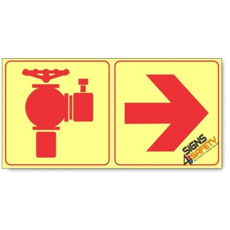 Fire Hydrant and Arrow Right, Photoluminescent, (Glow in the Dark) Sign
