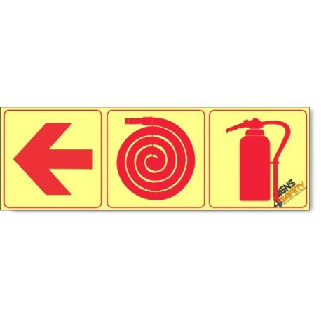Fire Extinguisher / Fire Hose / Arrow Left , Photoluminescent, (Glow in the Dark) Sign