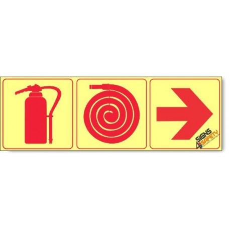 Fire Extinguisher / Fire Hose / Arrow Right , Photoluminescent, (Glow in the Dark) Sign