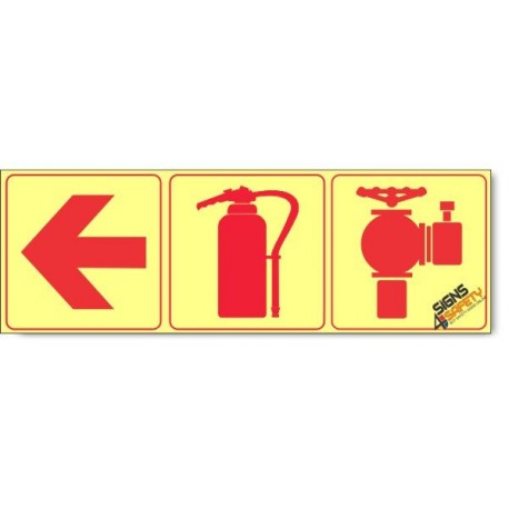 Fire Hydrant / Fire Extinguisher / Arrow Left, Photoluminescent, (Glow in the Dark) Sign