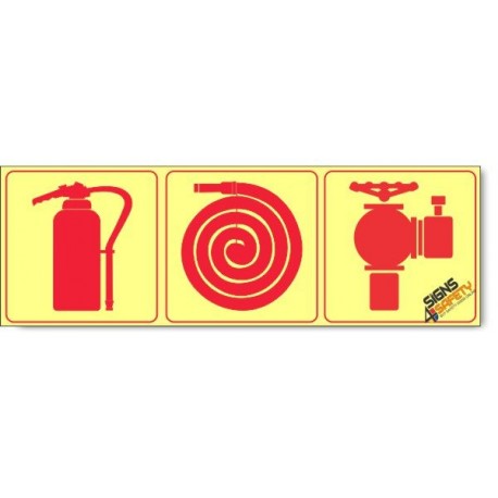 Fire Hydrant / Fire Extinguisher / Fire Hose, Photoluminescent, (Glow in the Dark) Sign