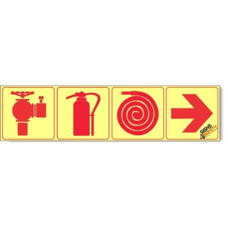 Fire Hydrant / Fire Extinguisher / Fire Hose / Arrow Right, Photoluminescent, (Glow in the Dark) Sign