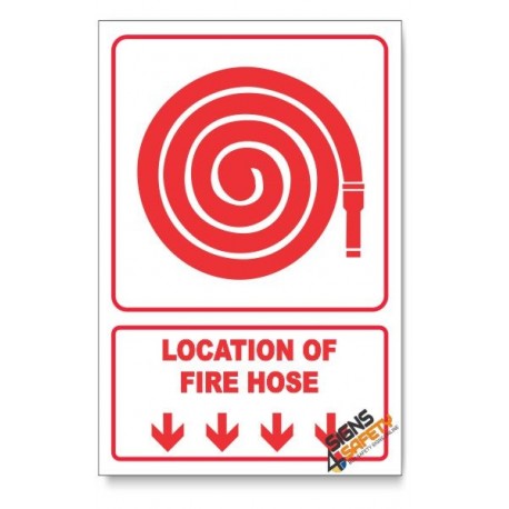 Fire Hose, Arrow Down, Descriptive Safety Sign