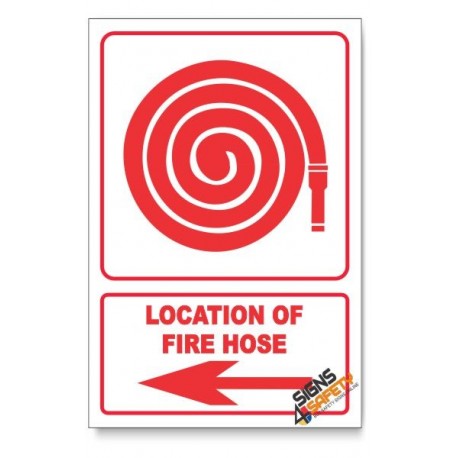 Fire Hose, Arrow Left, Descriptive Safety Sign
