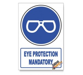 Eye Protection Mandatory, Descriptive Safety Sign