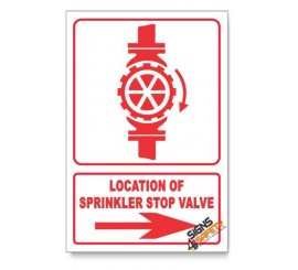 Sprinkler Stop Valve, Arrow Right, Descriptive Safety Sign