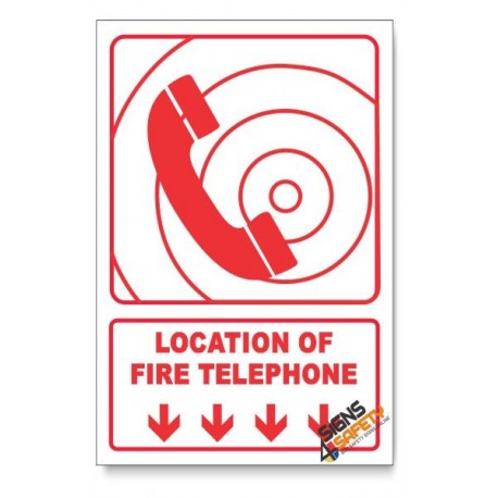 Fire Telephone, Arrow Down, Descriptive Safety Sign