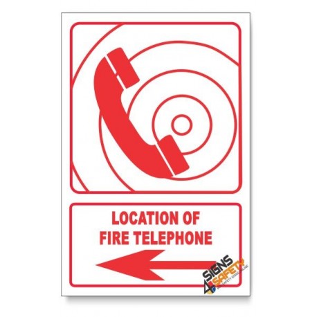 Fire Telephone, Arrow Left, Descriptive Safety Sign