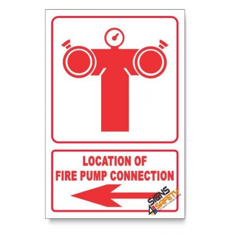 Fire Pump Connection, Arrow Left, Descriptive Safety Sign