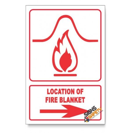 Location Of Fire Blanket, Arrow Right, Descriptive Safety Sign