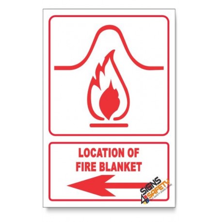 Location Of Fire Blanket, Arrow Left, Descriptive Safety Sign