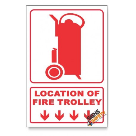 Fire Trolley, Arrow Down, Descriptive Safety Sign
