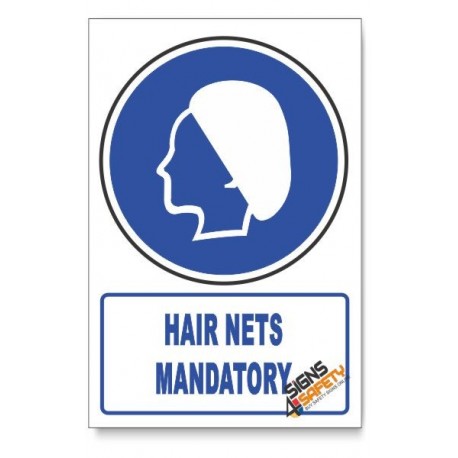 (MV26A/D1) Hair Nets Mandatory, Descriptive Safety Sign