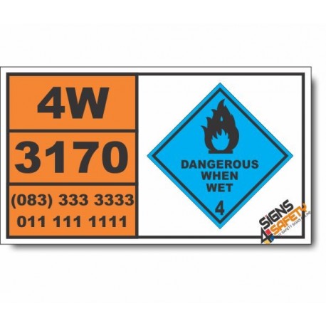 UN3170 Aluminum smelting by-products or Aluminum remelting by-products, Dangerous When Wet (4), Hazchem Placard