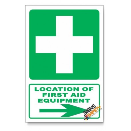 (GA1/D2) First Aid Equipment Sign, Arrow Right, Descriptive Safety Sign