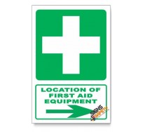 (GA1/D2) First Aid Equipment Sign, Arrow Right, Descriptive Safety Sign