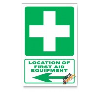 (GA1/D3) First Aid Equipment Sign, Arrow Left, Descriptive Safety Sign