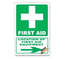 (GA1B/D2) First Aid Equipment Sign, Arrow Right, Descriptive Safety Sign