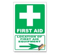 (GA1B/D2) First Aid Equipment Sign, Arrow Right, Descriptive Safety Sign