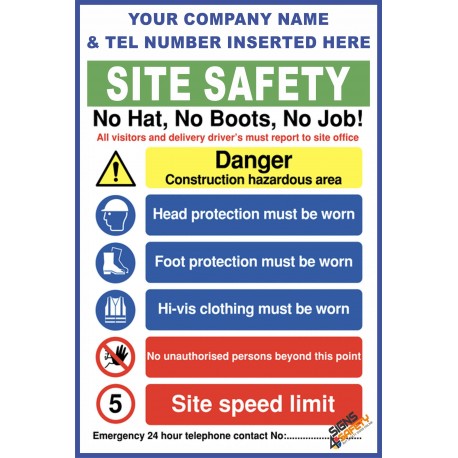 (C73) Construction Site Safety / Construction Site Rules / Personal Protective Equipment Mandatory Sign 