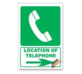 (GA13/D2) Telephone Sign, Arrow Right, Descriptive Safety Sign
