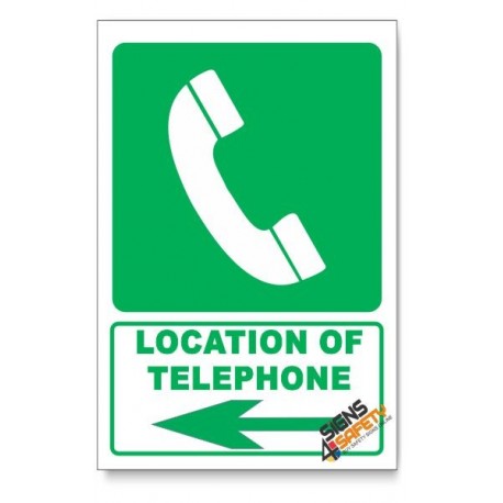 (GA13/D3) Telephone Sign, Arrow Left, Descriptive Safety Sign