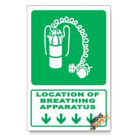 (GA24/D1) Breathing Apparatus Sign, Arrow Down, Descriptive Safety Sign