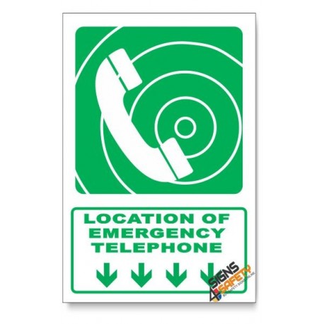 (GA15/D1) Emergency Telephone Sign, Arrow Down, Descriptive Safety Sign