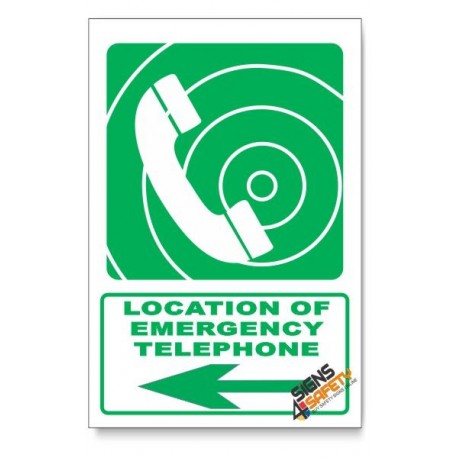 (GA15/D3) Emergency Telephone Sign, Arrow Left, Descriptive Safety Sign