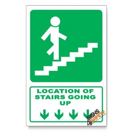 (GA18/D1) Stairs Going Up Sign, Arrow Down, Descriptive Safety Sign