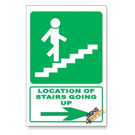 (GA18/D2) Stairs Going Up Sign, Arrow Right, Descriptive Safety Sign