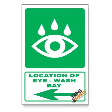 (GA19/D3) Eye-Wash Bay Sign, Arrow Left, Descriptive Safety Sign