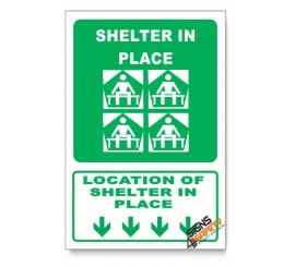 (GA25/D1) Shelter In Place Sign, Arrow Down, Descriptive Safety Sign