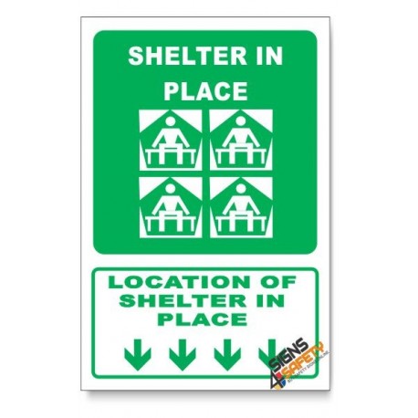 (GA25/D1) Shelter In Place Sign, Arrow Down, Descriptive Safety Sign