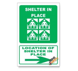 (GA25/D2) Shelter In Place Sign, Arrow Right, Descriptive Safety Sign