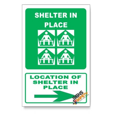 (GA25/D2) Shelter In Place Sign, Arrow Right, Descriptive Safety Sign